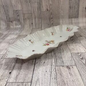 Victoria Carlsbad Austria Ruffled Candy Dish‎ Floral Porcelain Tray Serving Bowl